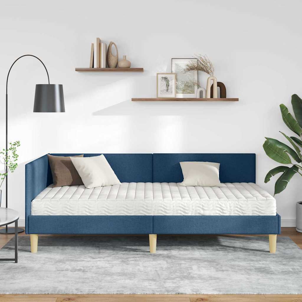 Kutni krevetni okvir s madracem Ostalo 2 pcs Plava tkanina