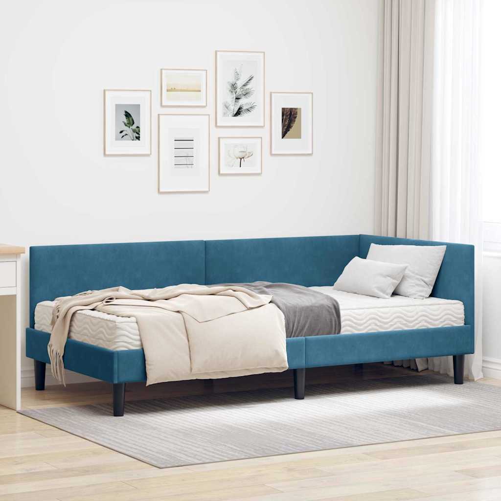Kutni krevetni okvir s madracem Ostalo 2 pcs Plava Baršun