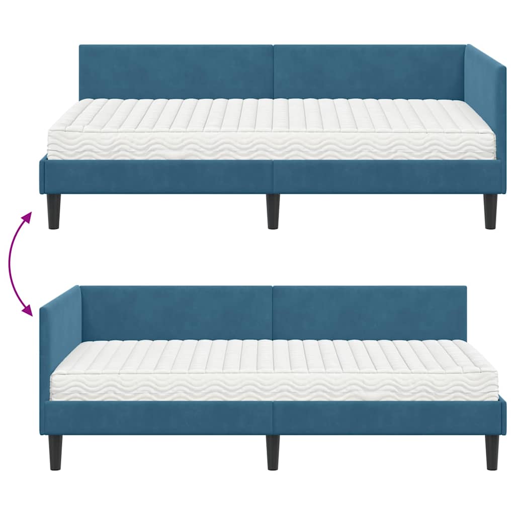 Kutni krevetni okvir s madracem Ostalo 2 pcs Plava Baršun