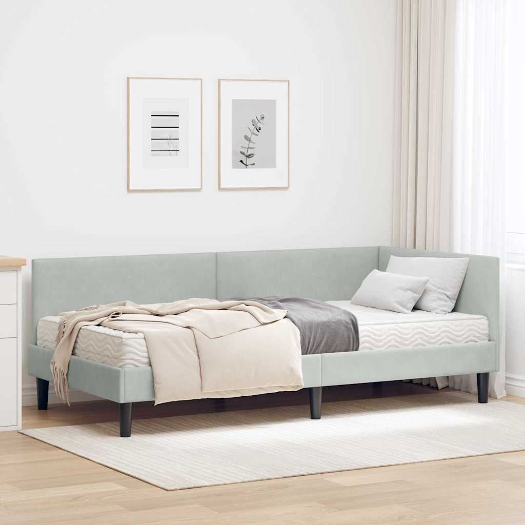 Kutni krevetni okvir s madracem Ostalo 2 pcs Svjetlosiva Baršun