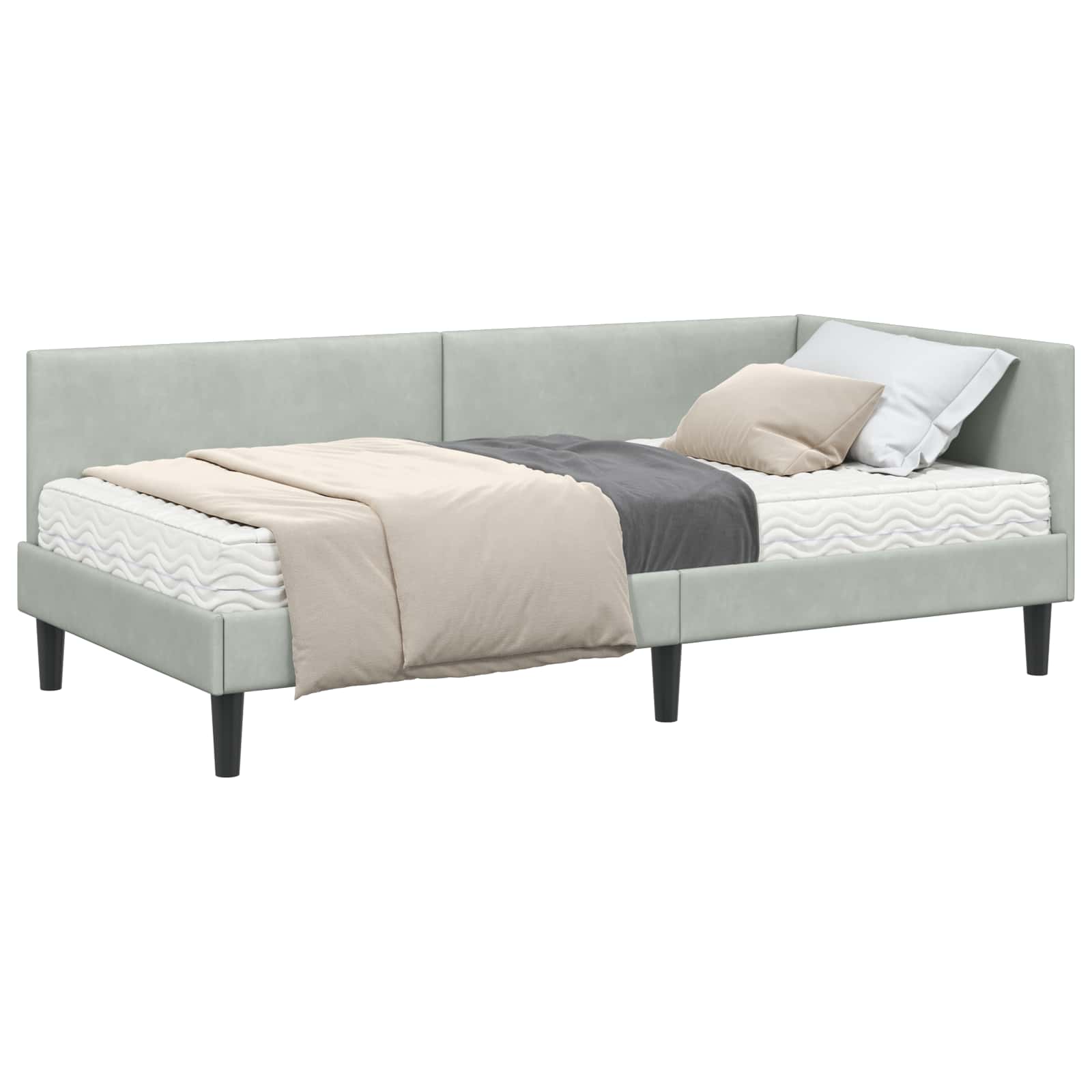 Kutni krevetni okvir s madracem Ostalo 2 pcs Svjetlosiva Baršun