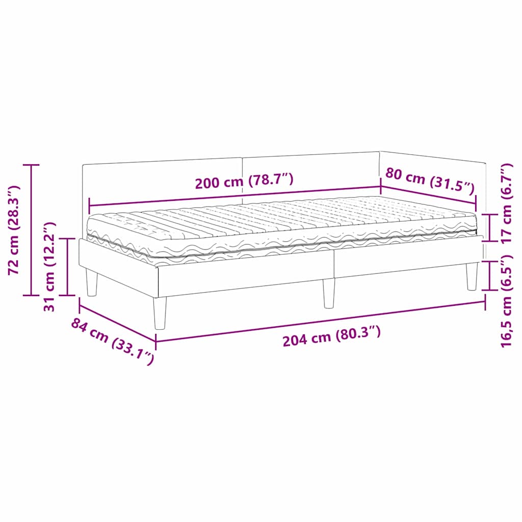 Kutni krevetni okvir s madracem Ostalo 2 pcs Žuta Baršun