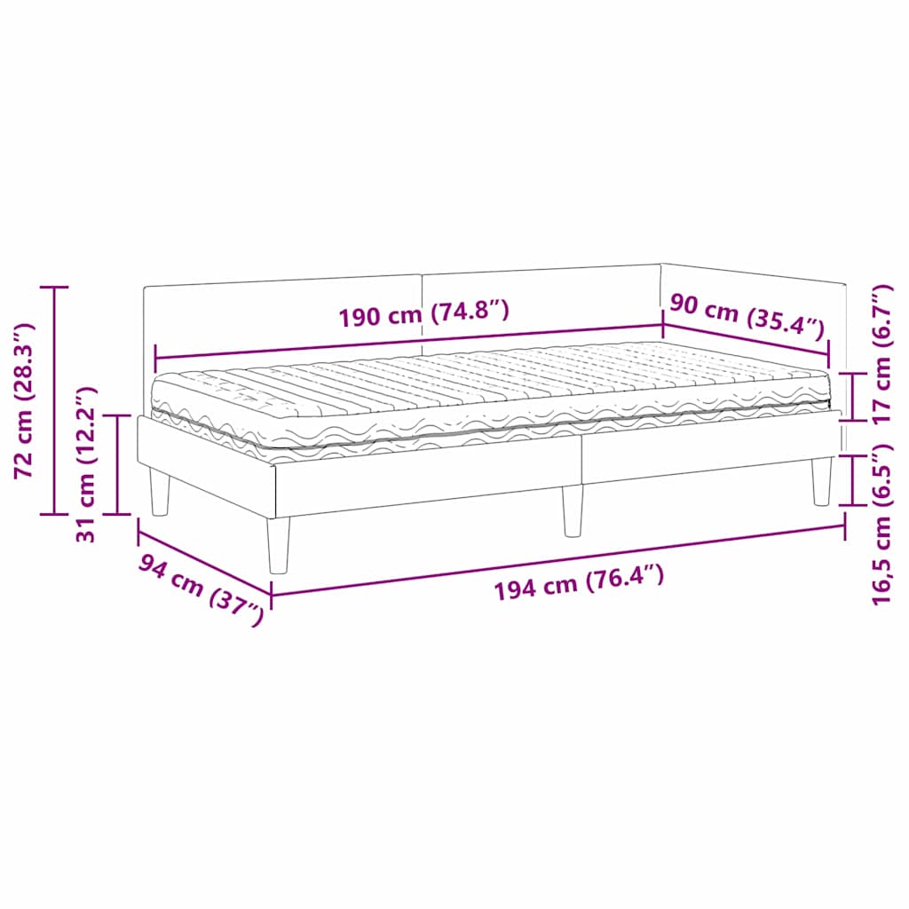 Kutni krevetni okvir s madracem Ostalo 2 pcs Plava Baršun
