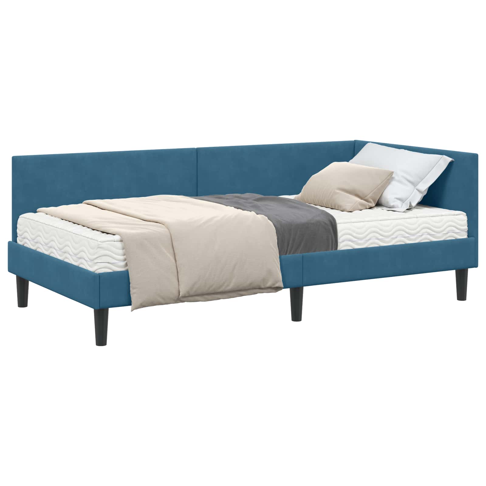 Kutni krevetni okvir s madracem Ostalo 2 pcs Plava Baršun
