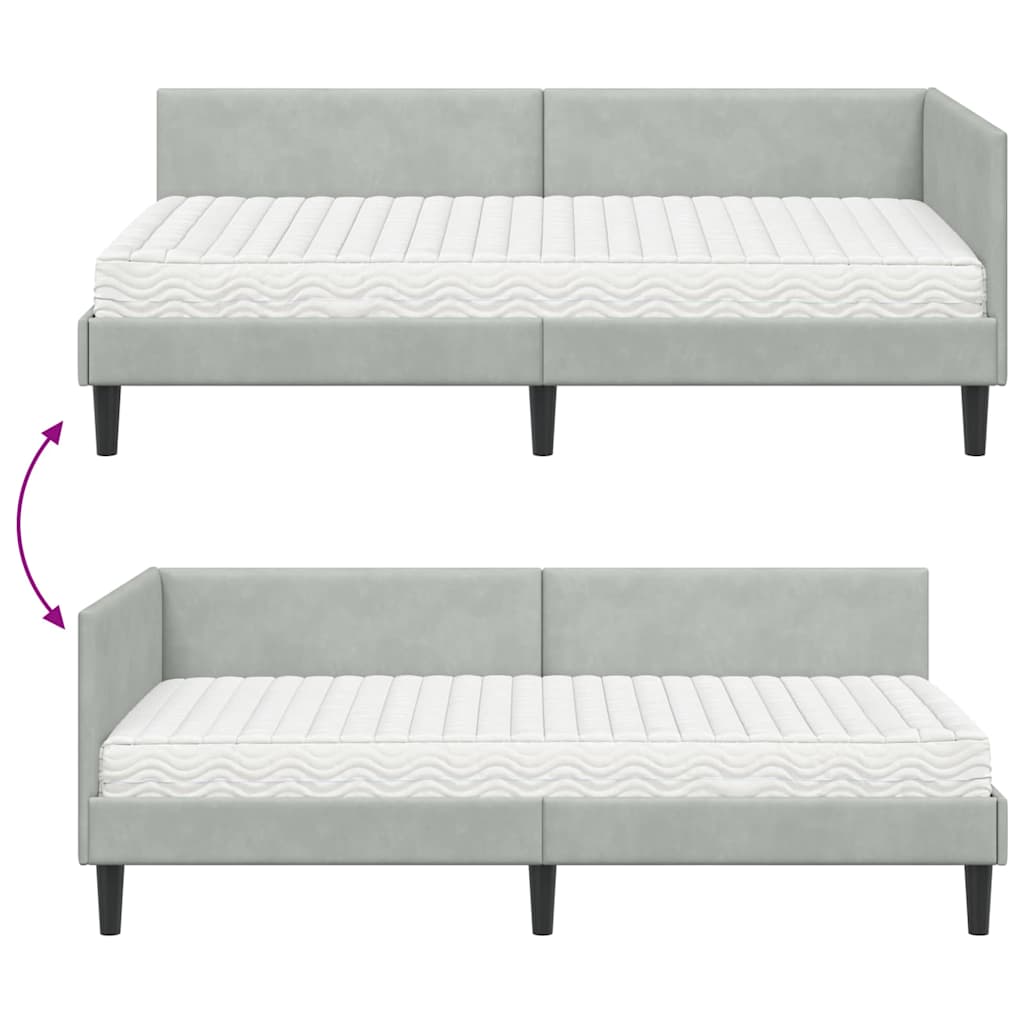 Kutni krevetni okvir s madracem Ostalo 2 pcs Svjetlosiva Baršun
