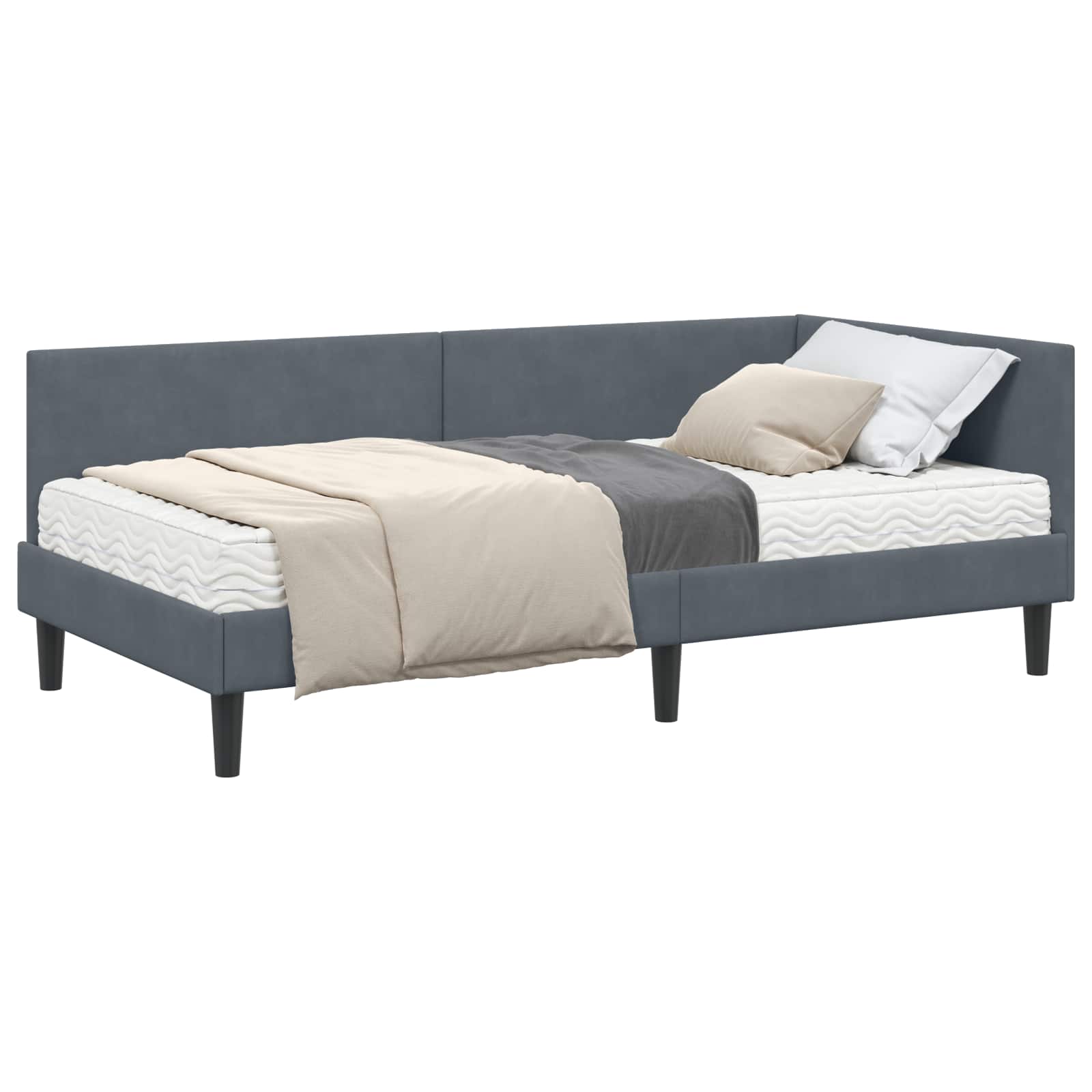 Kutni krevetni okvir s madracem Ostalo 2 pcs Siva Baršun