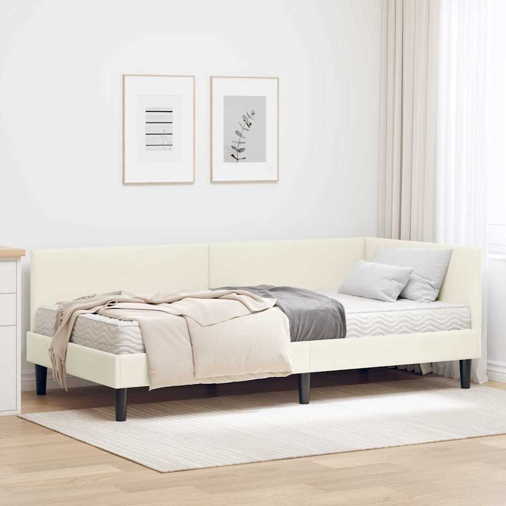 Kutni krevetni okvir s madracem Ostalo 2 pcs Krema Baršun