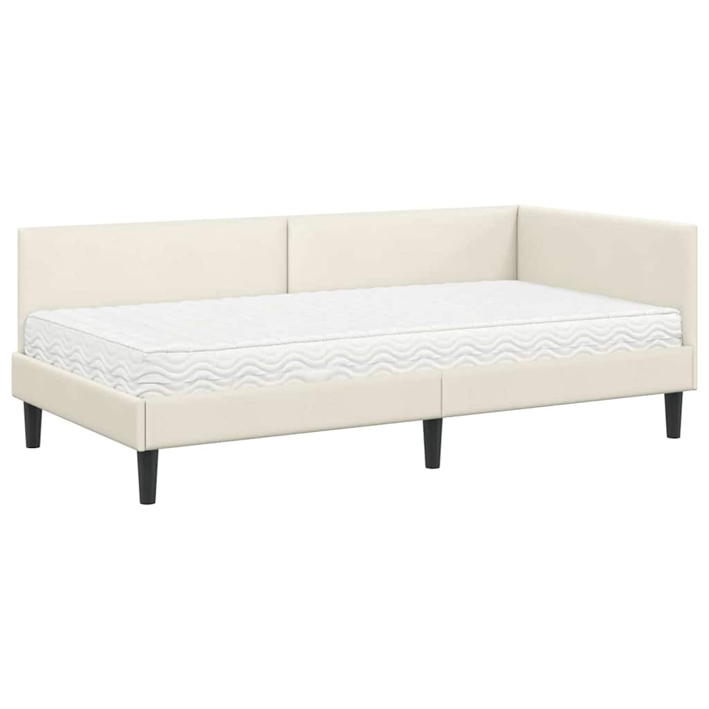 Kutni krevetni okvir s madracem Ostalo 2 pcs Krema Baršun