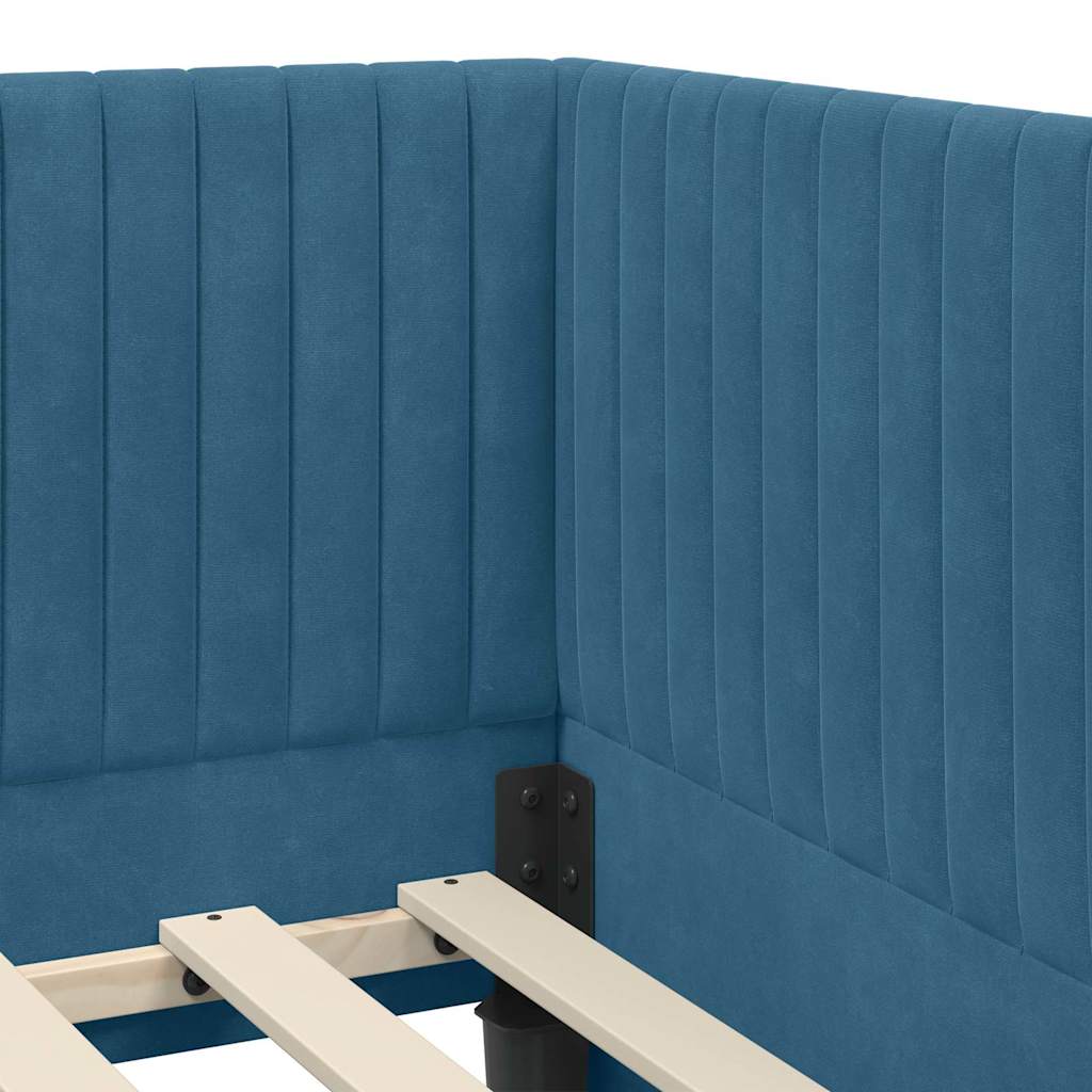 Kutni krevetni okvir s madracem s uzglavljem 2 pcs Plava Baršun
