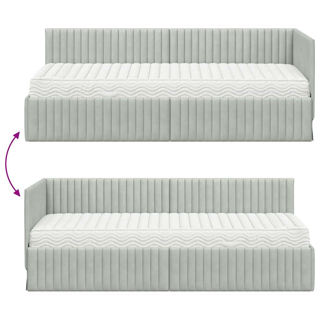 Kutni krevetni okvir s madracem 2 pcs Svjetlosiva Baršun