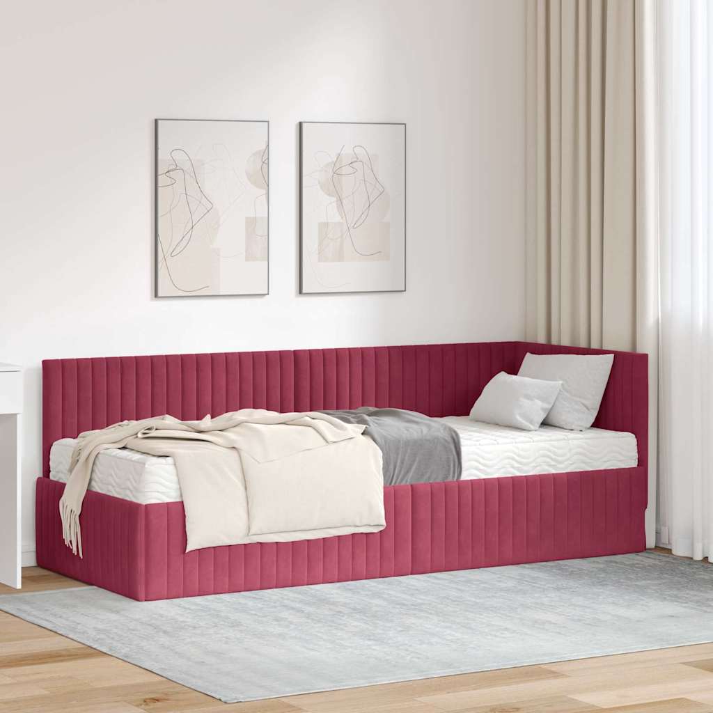 Kutni krevetni okvir s madracem 2 pcs Zelena Baršun