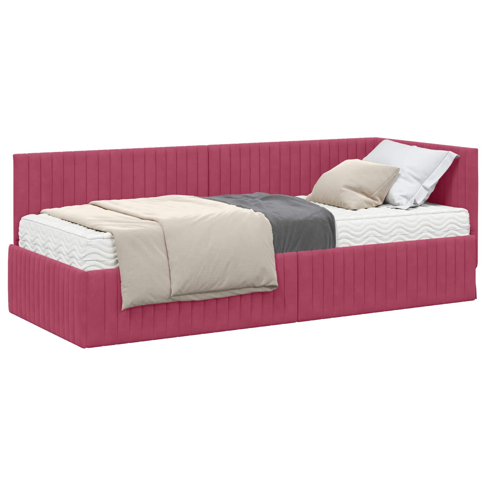 Kutni krevetni okvir s madracem 2 pcs Zelena Baršun