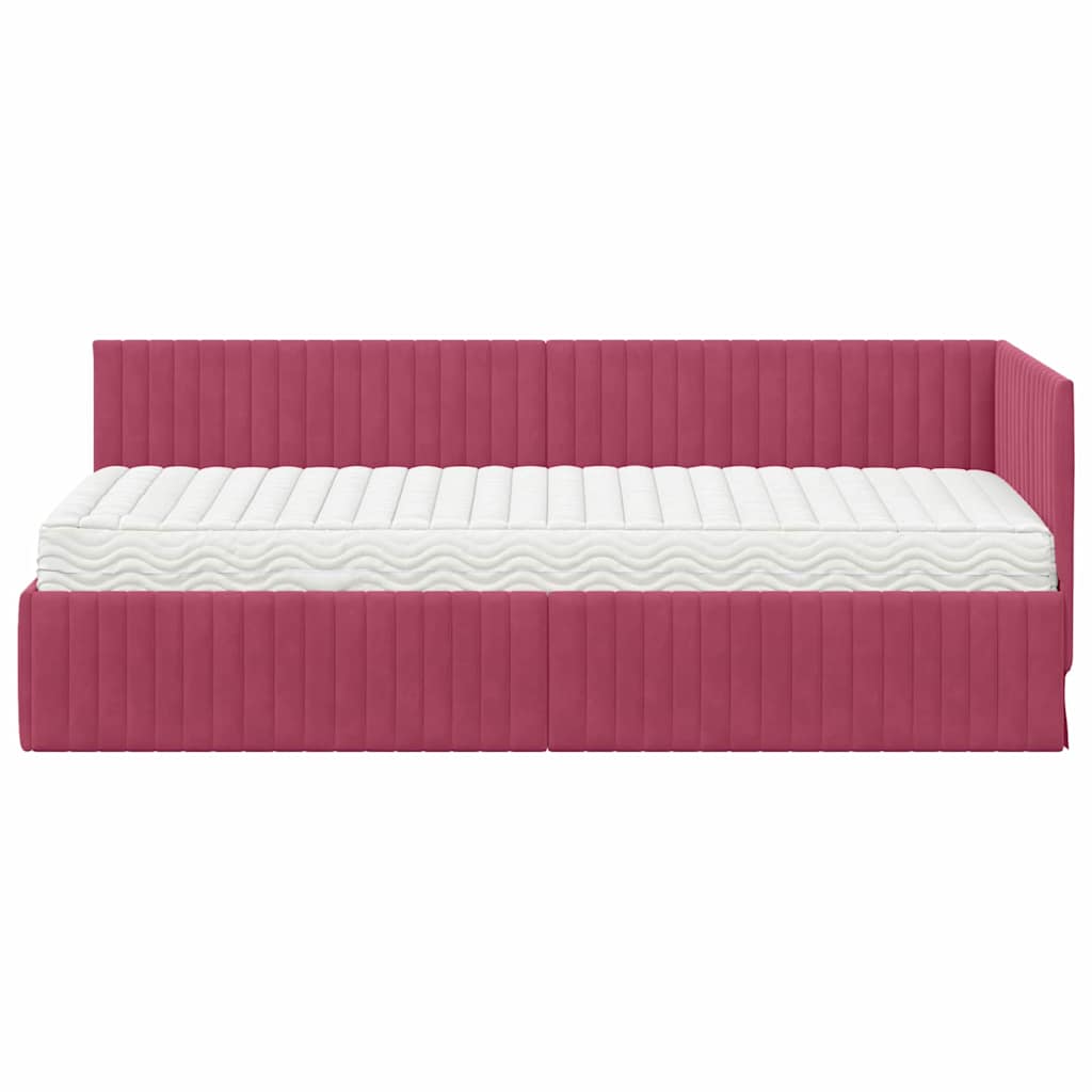 Kutni krevetni okvir s madracem 2 pcs Zelena Baršun