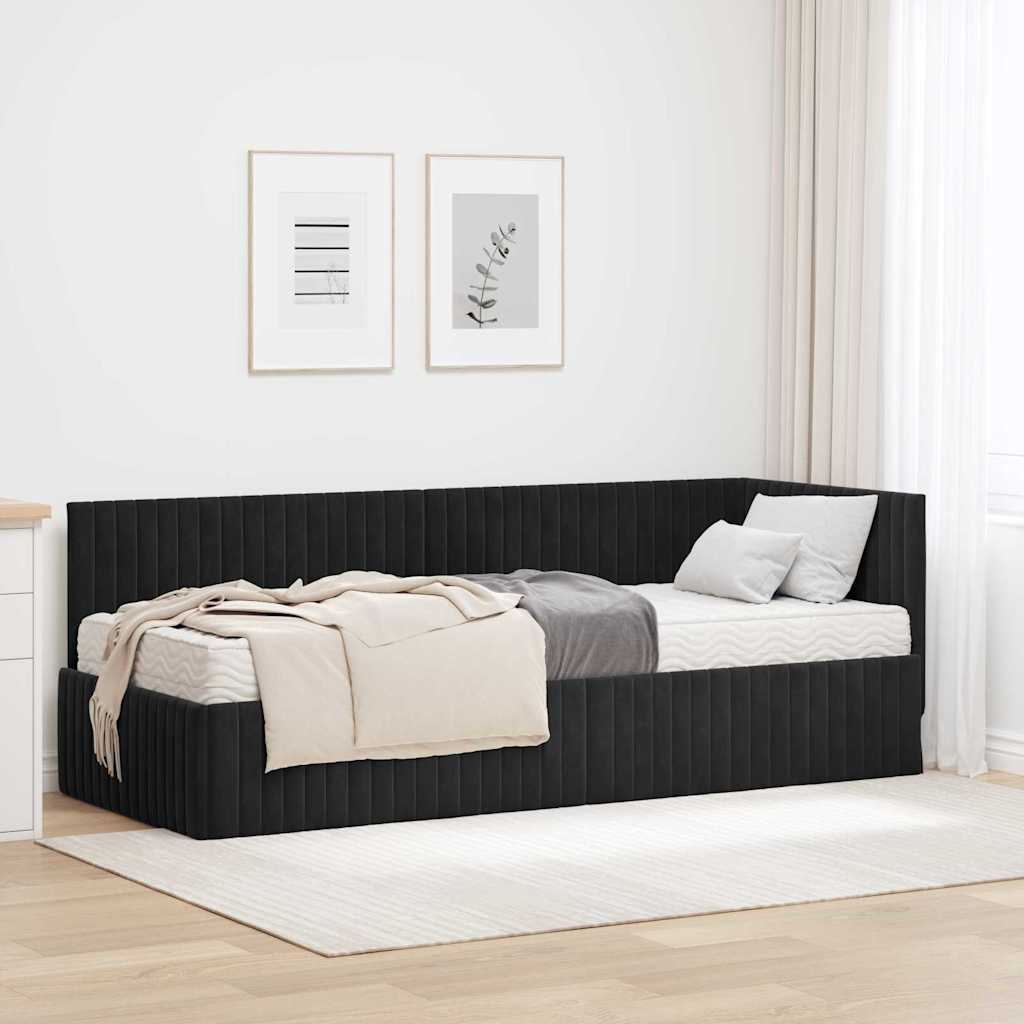 Kutni krevetni okvir s madracem s uzglavljem 2 pcs Crna Baršun