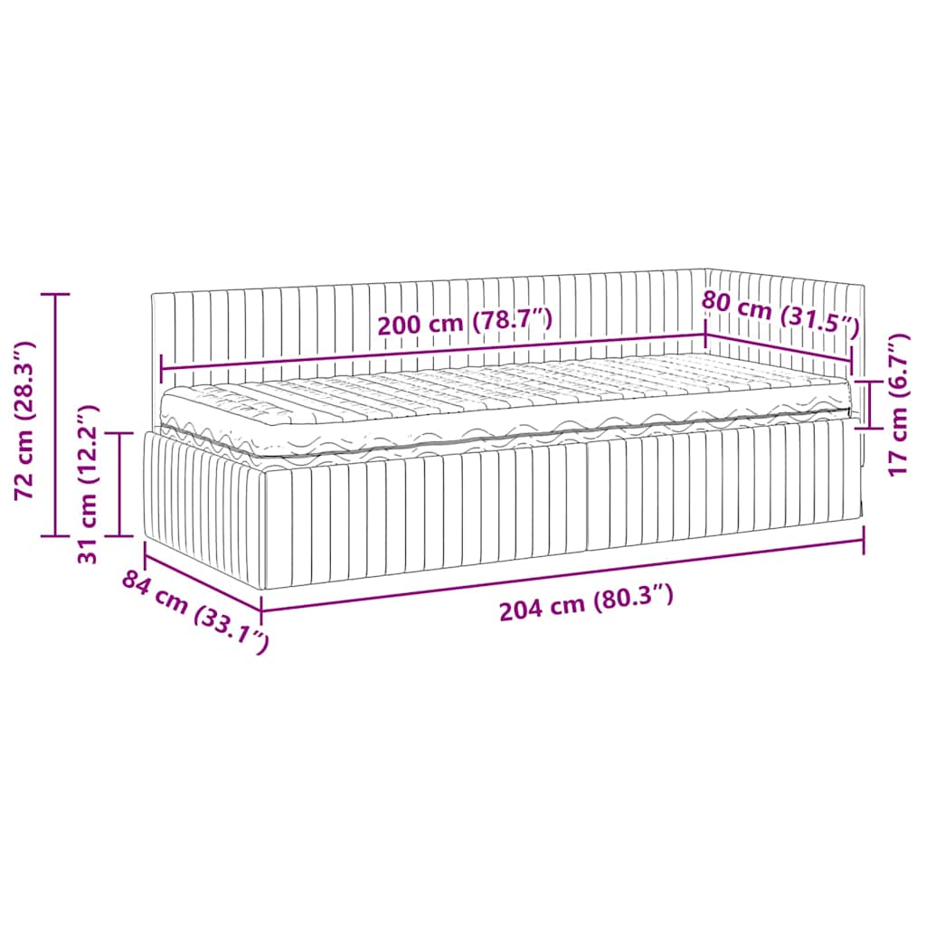 Kutni krevetni okvir s madracem s uzglavljem 2 pcs Crna Baršun