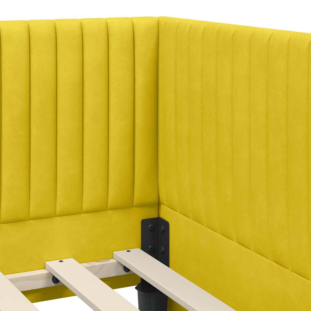 Kutni krevetni okvir s madracem s uzglavljem 2 pcs Žuta Baršun