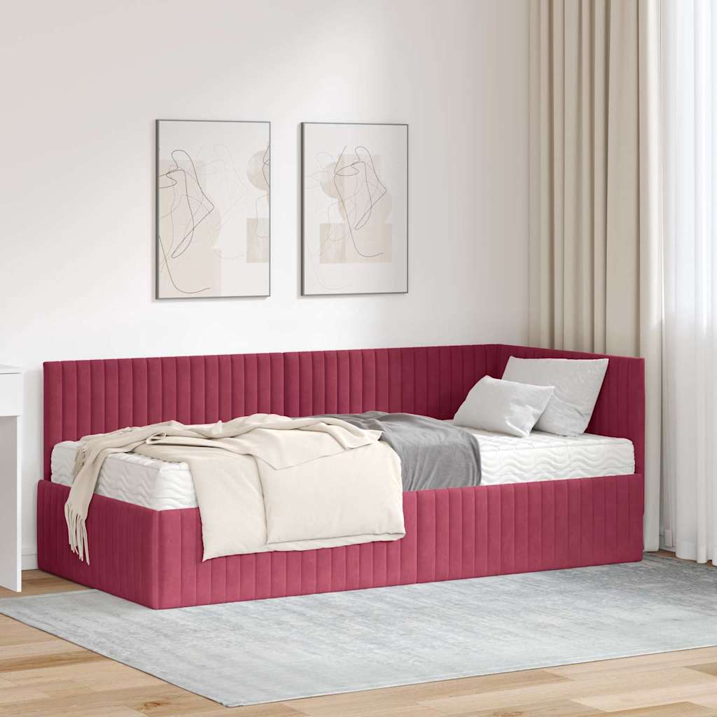Kutni krevetni okvir s madracem 2 pcs Zelena Baršun