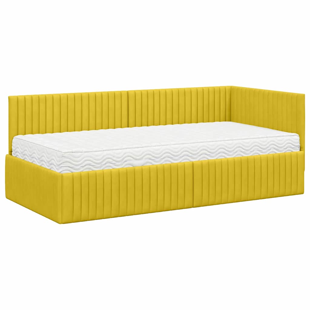 Kutni krevetni okvir s madracem s uzglavljem 2 pcs Žuta Baršun