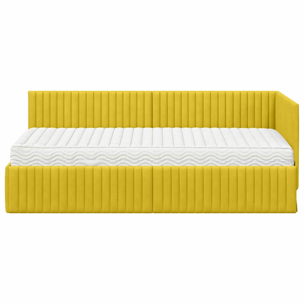 Kutni krevetni okvir s madracem s uzglavljem 2 pcs Žuta Baršun