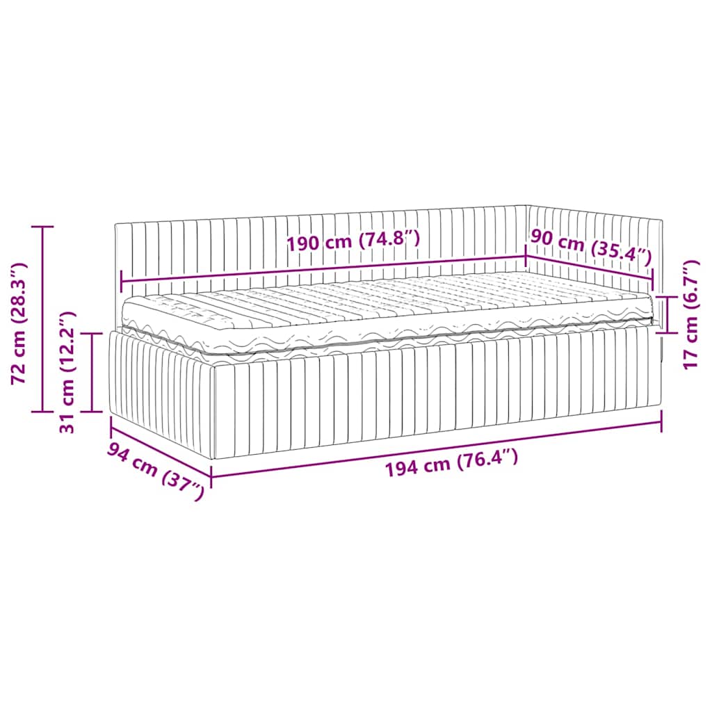 Kutni krevetni okvir s madracem s uzglavljem 2 pcs Žuta Baršun