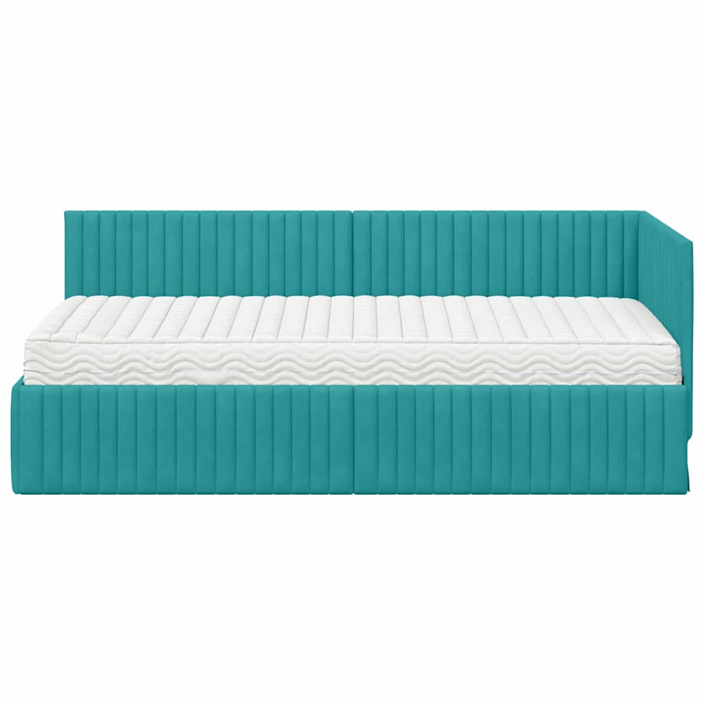 Kutni krevetni okvir s madracem 2 pcs Tirkizna Baršun