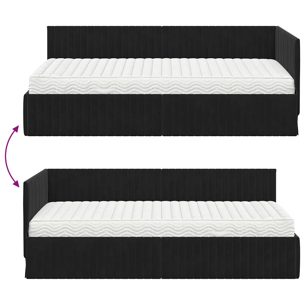 Kutni krevetni okvir s madracem s uzglavljem 2 pcs Crna Baršun