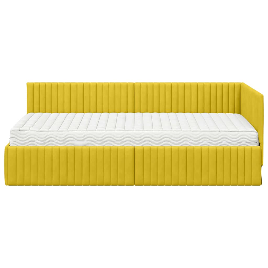 Kutni krevetni okvir s madracem s uzglavljem 2 pcs Žuta Baršun