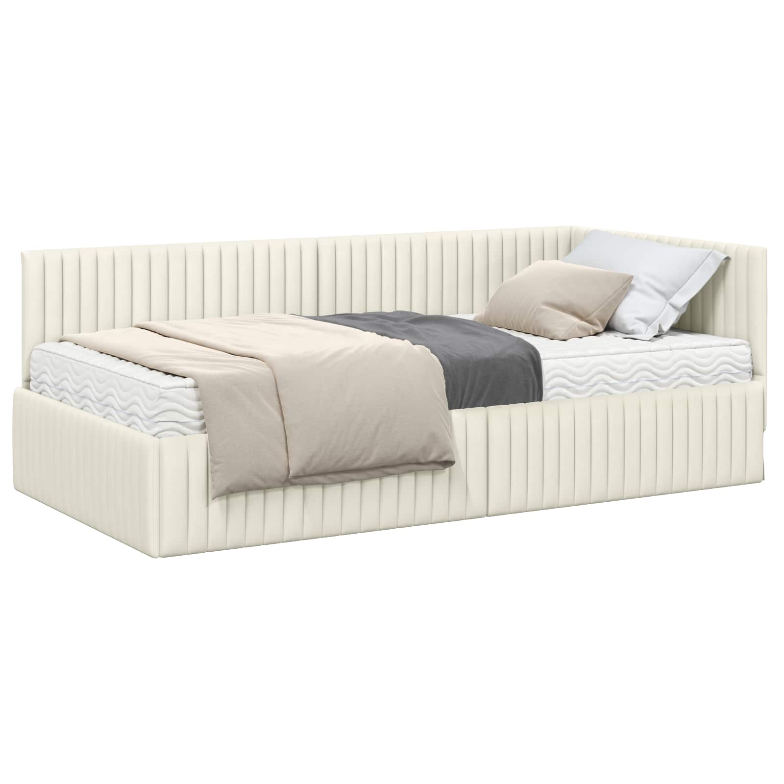 Kutni krevetni okvir s madracem s uzglavljem 2 pcs Krema Baršun