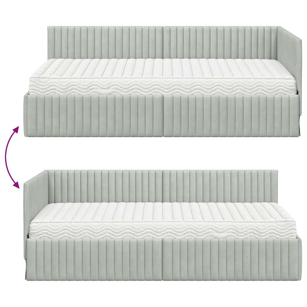 Kutni krevetni okvir s madracem 2 pcs Svjetlosiva Baršun