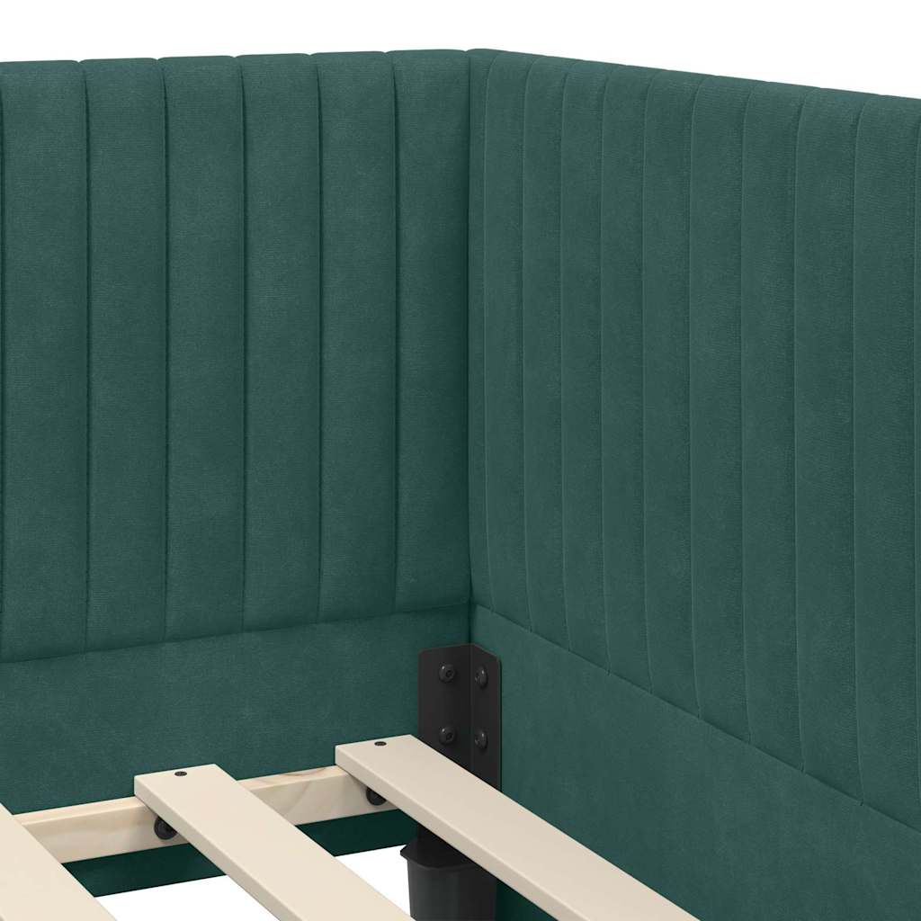 Kutni krevetni okvir s madracem 2 pcs Zelena Baršun