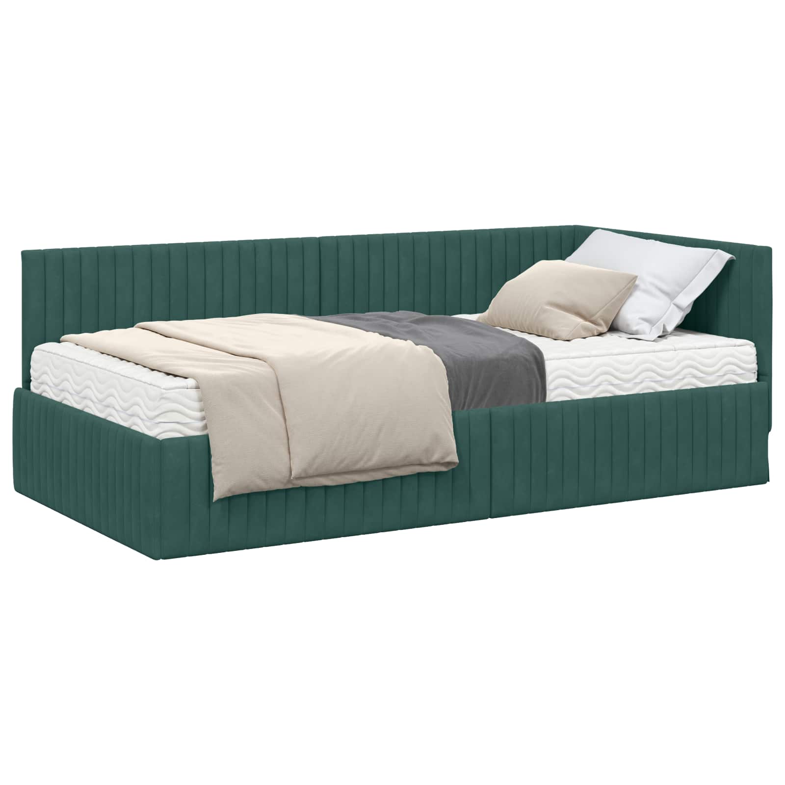 Kutni krevetni okvir s madracem 2 pcs Zelena Baršun