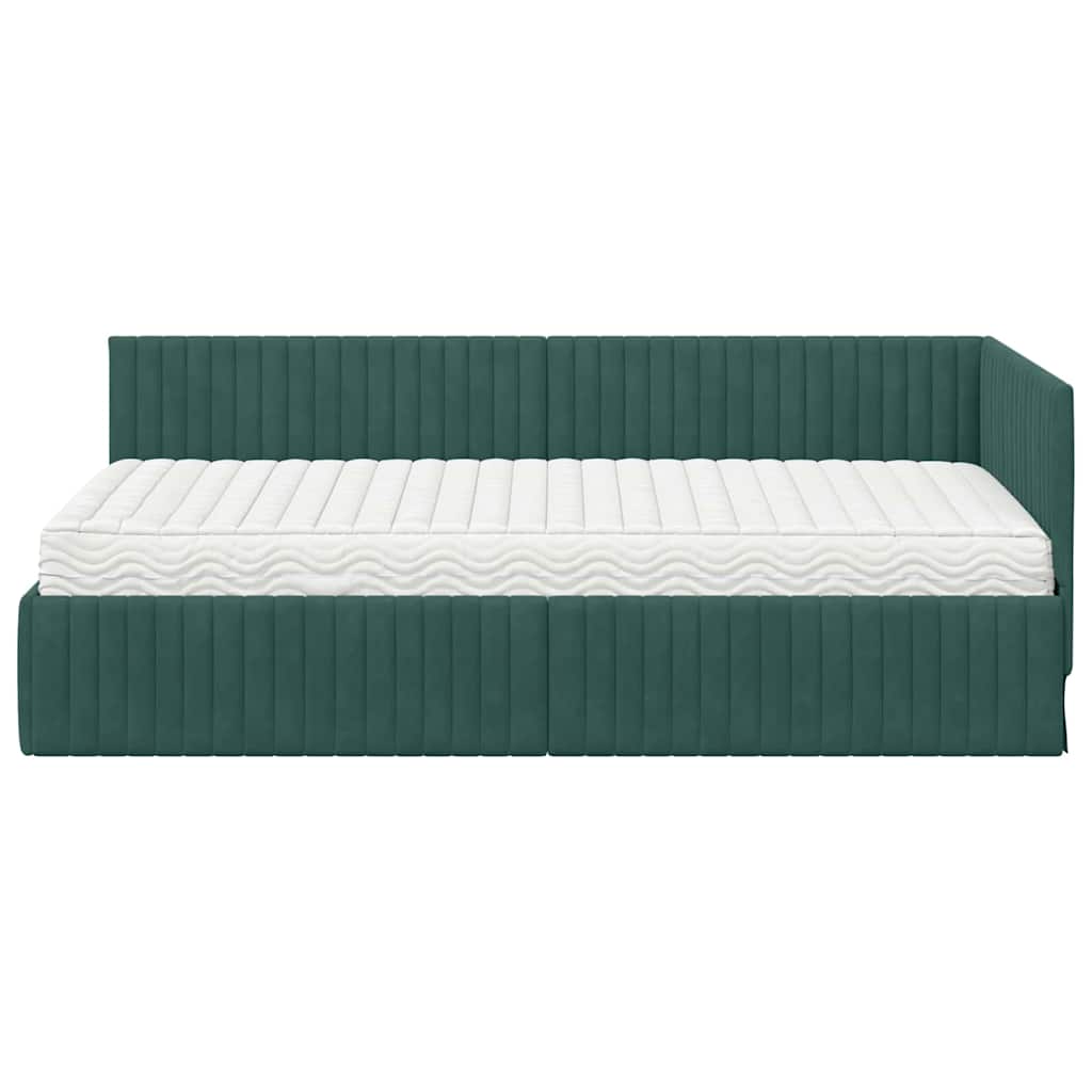 Kutni krevetni okvir s madracem 2 pcs Zelena Baršun