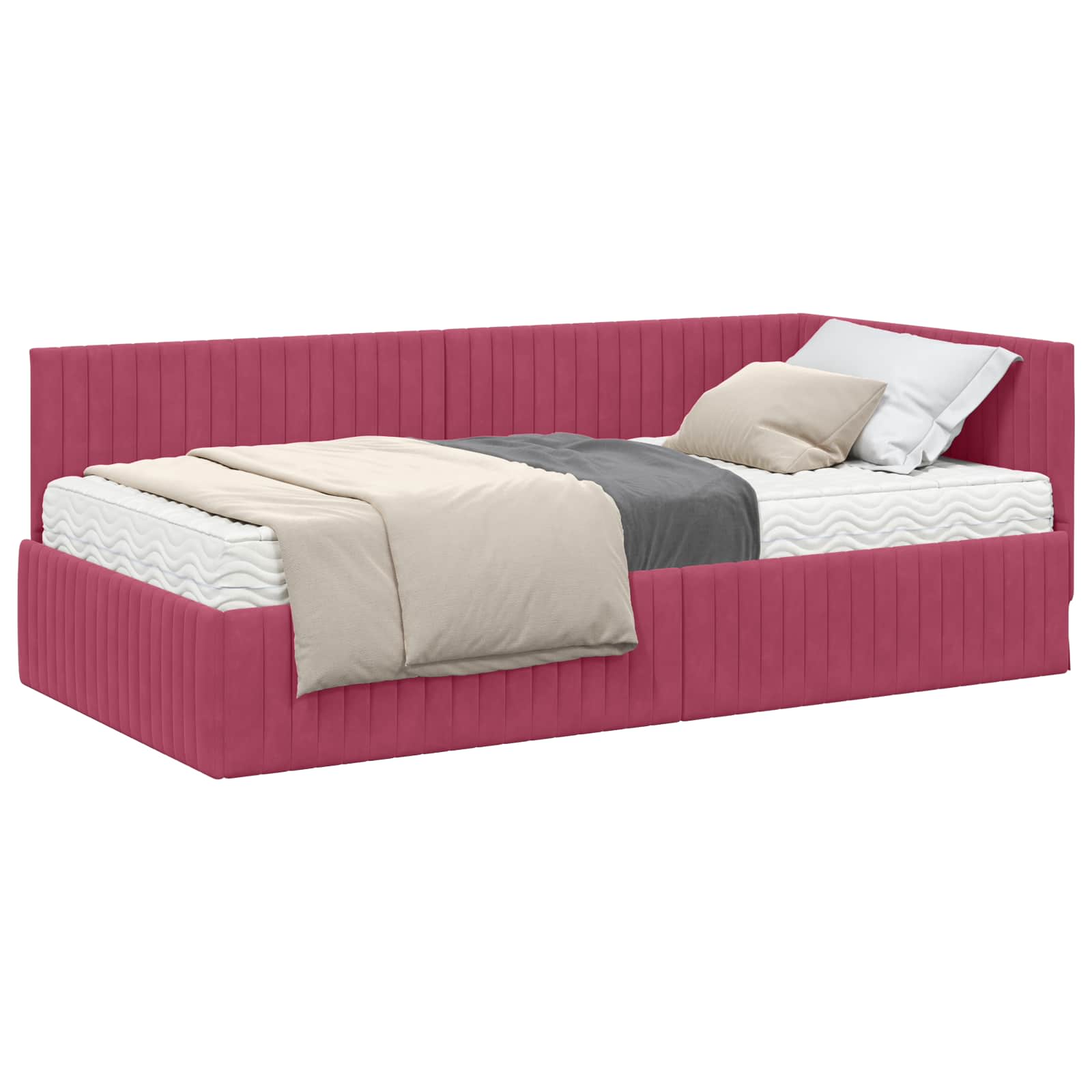 Kutni krevetni okvir s madracem 2 pcs Zelena Baršun