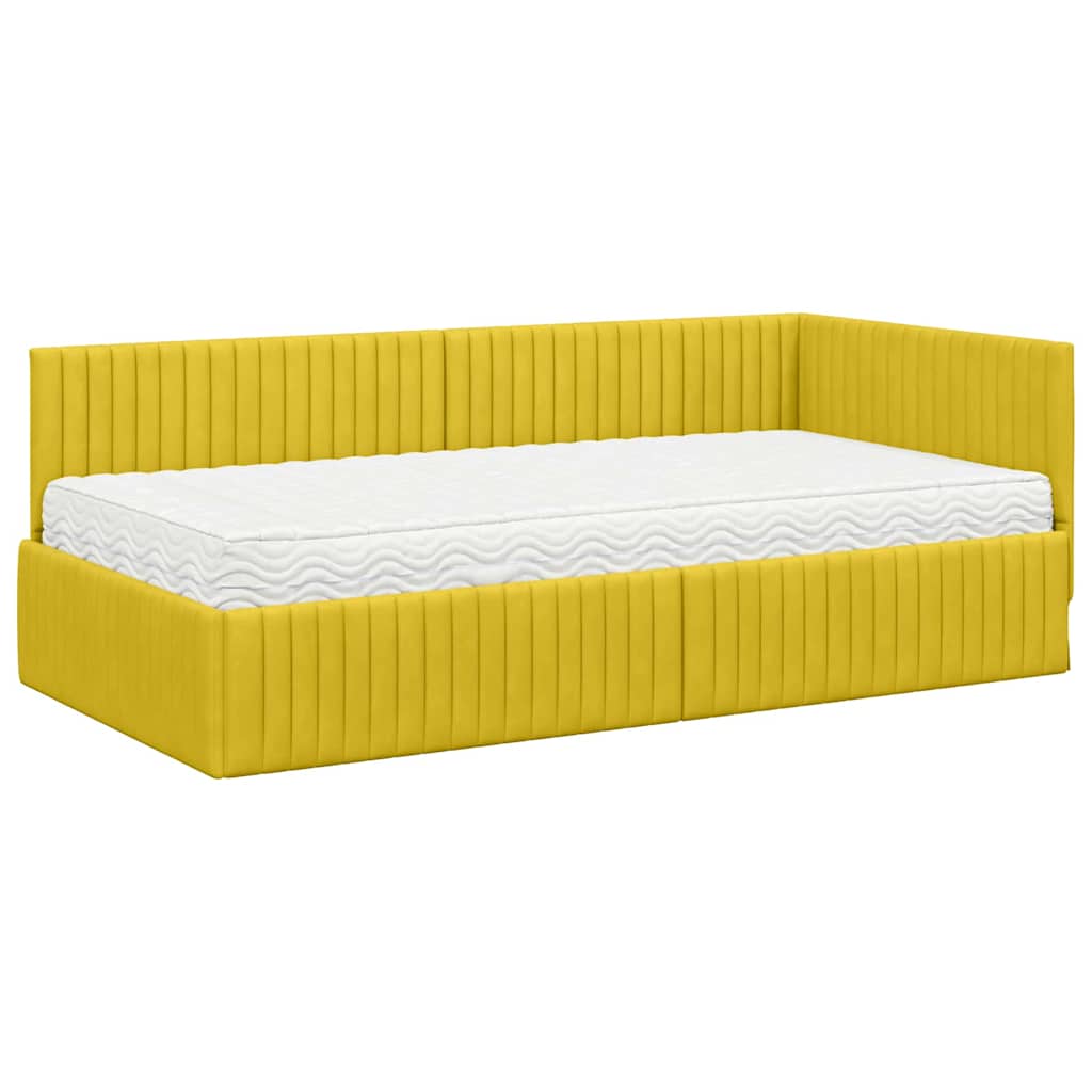 Kutni krevetni okvir s madracem s uzglavljem 2 pcs Žuta Baršun