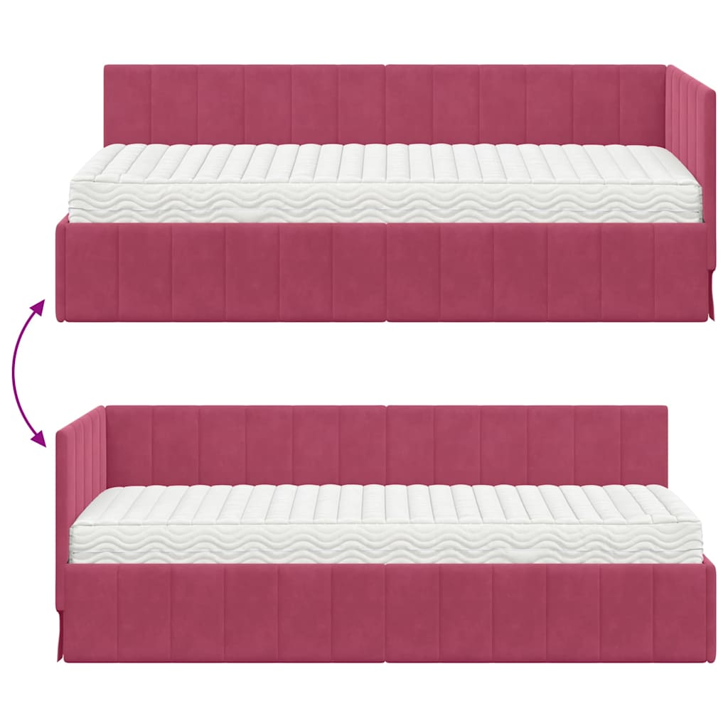 Kutni krevetni okvir s madracem 2 pcs Zelena Baršun