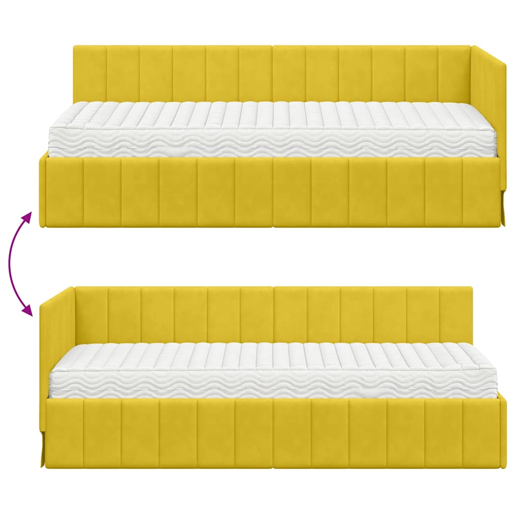 Kutni krevetni okvir s madracem s uzglavljem 2 pcs Žuta Baršun