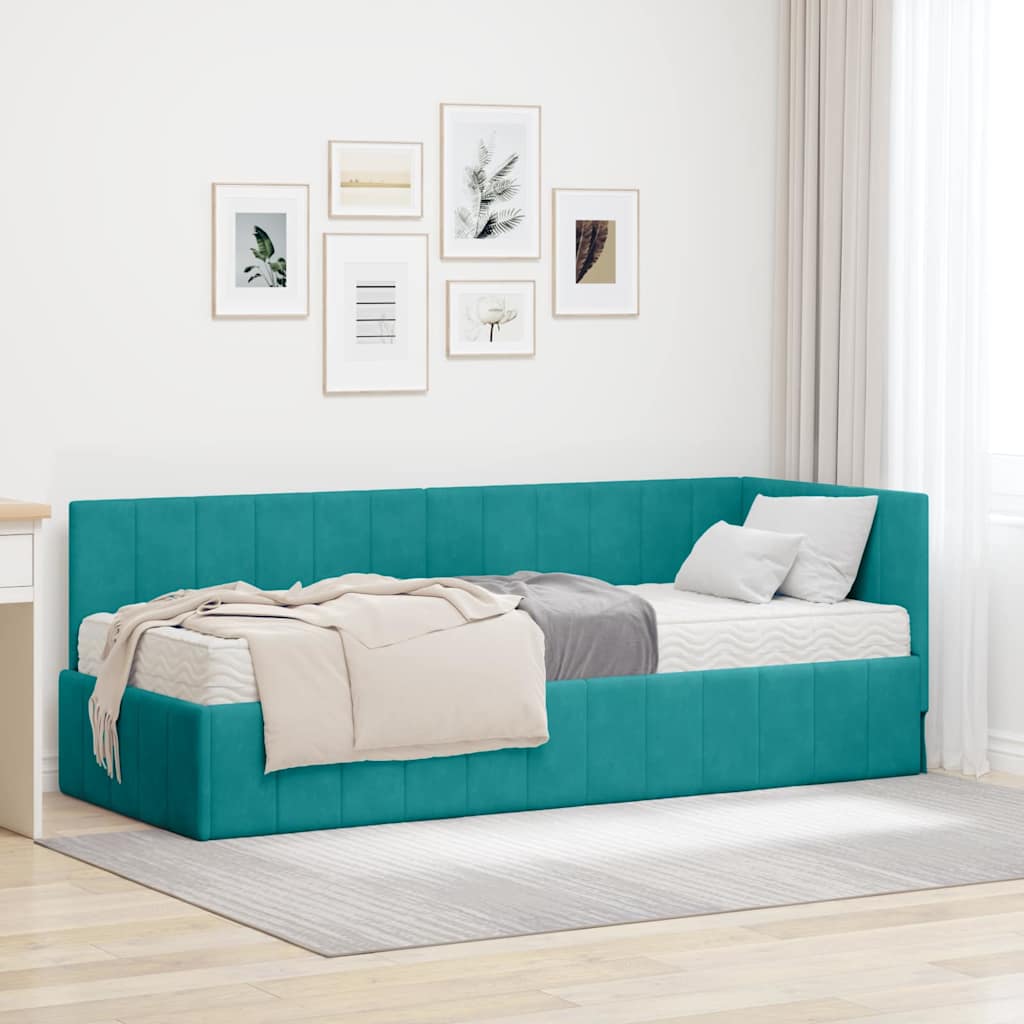 Kutni krevetni okvir s madracem 2 pcs Tirkizna Baršun
