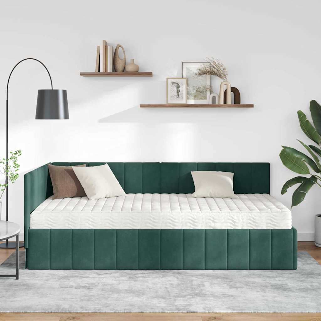 Kutni krevetni okvir s madracem 2 pcs Zelena Baršun