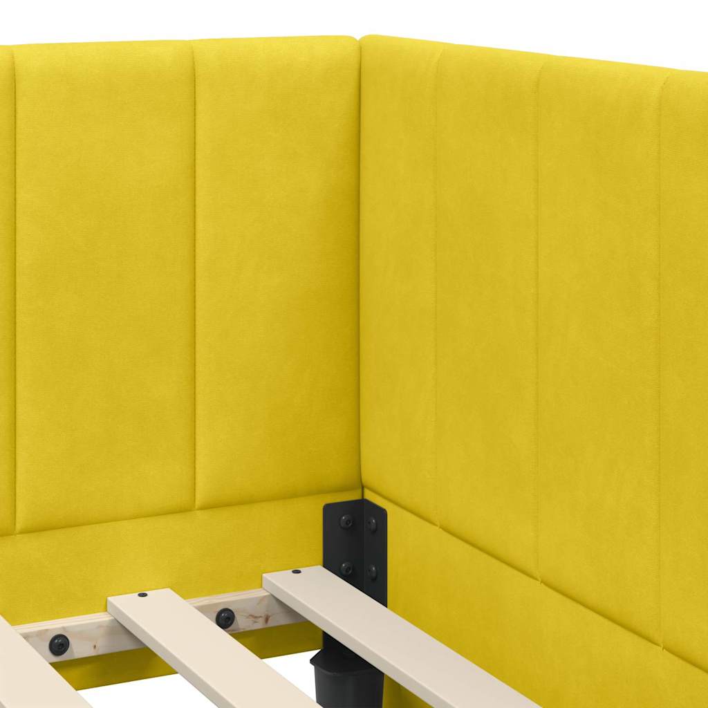 Kutni krevetni okvir s madracem s uzglavljem 2 pcs Žuta Baršun