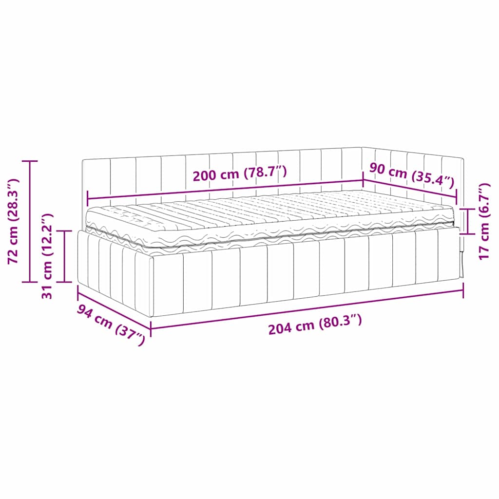 Kutni krevetni okvir s madracem s uzglavljem 2 pcs Plava Baršun