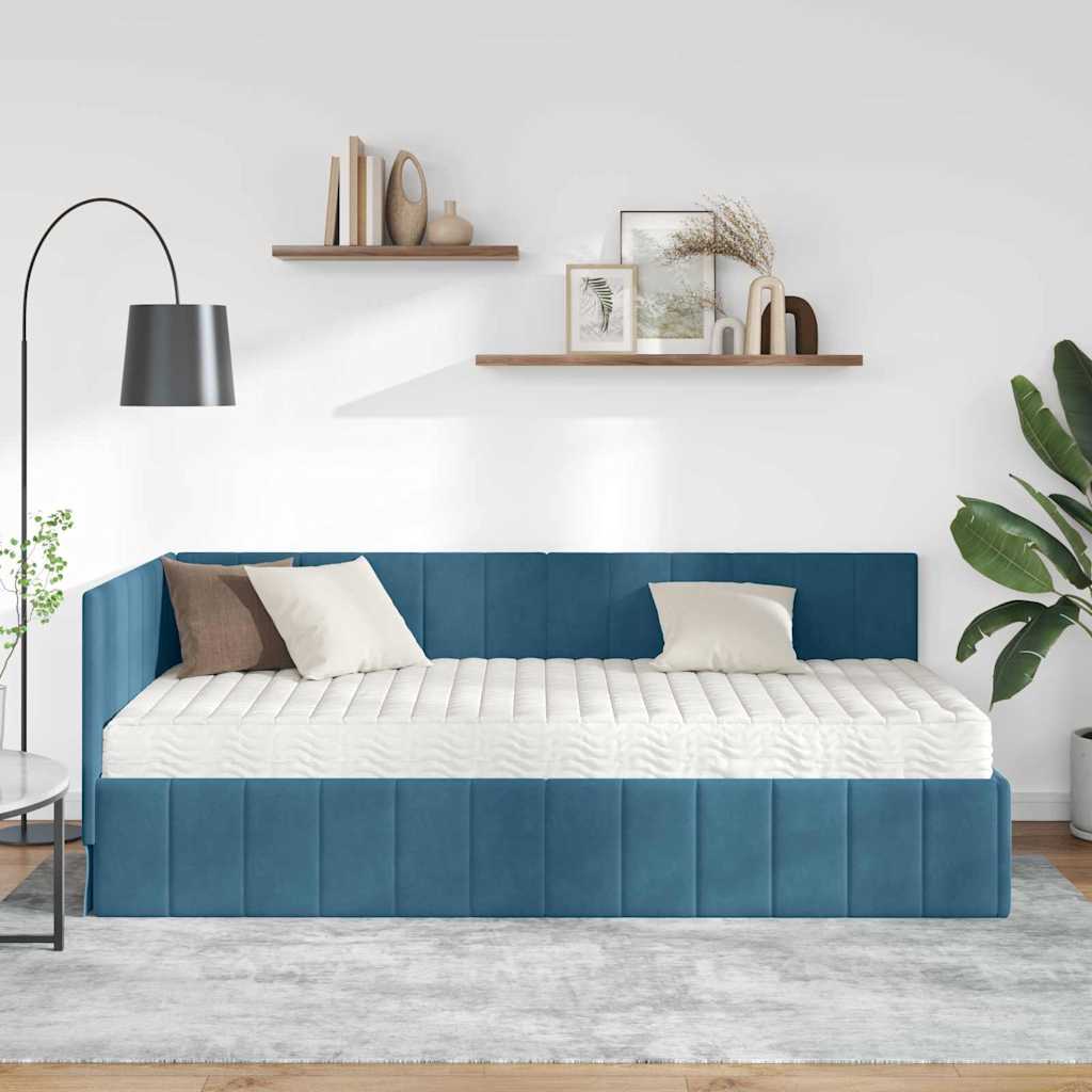 Kutni krevetni okvir s madracem s uzglavljem 2 pcs Plava Baršun