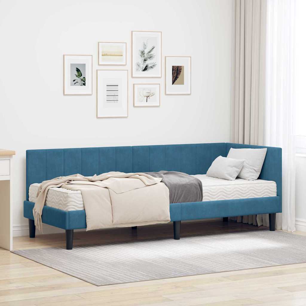 Kutni krevetni okvir s madracem s uzglavljem 2 pcs Plava Baršun