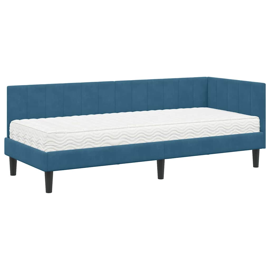 Kutni krevetni okvir s madracem s uzglavljem 2 pcs Plava Baršun