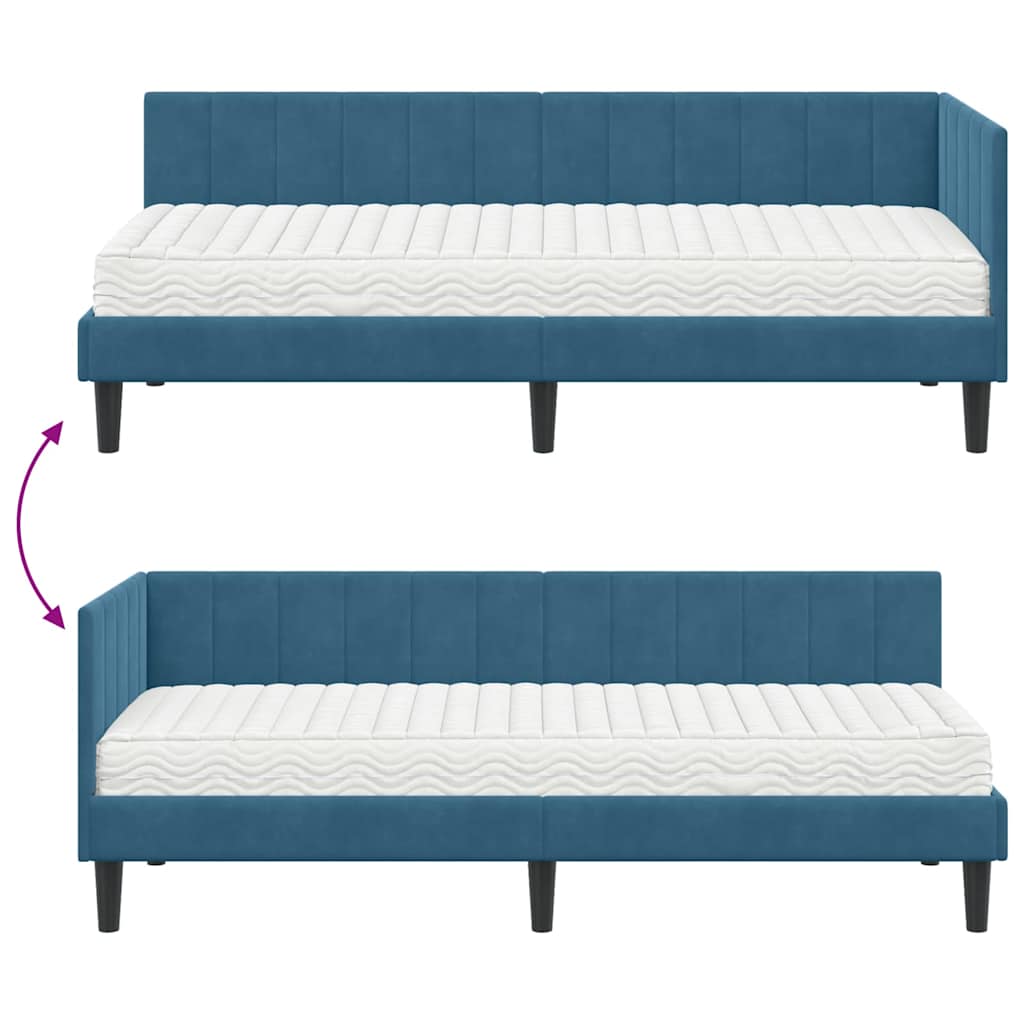 Kutni krevetni okvir s madracem s uzglavljem 2 pcs Plava Baršun