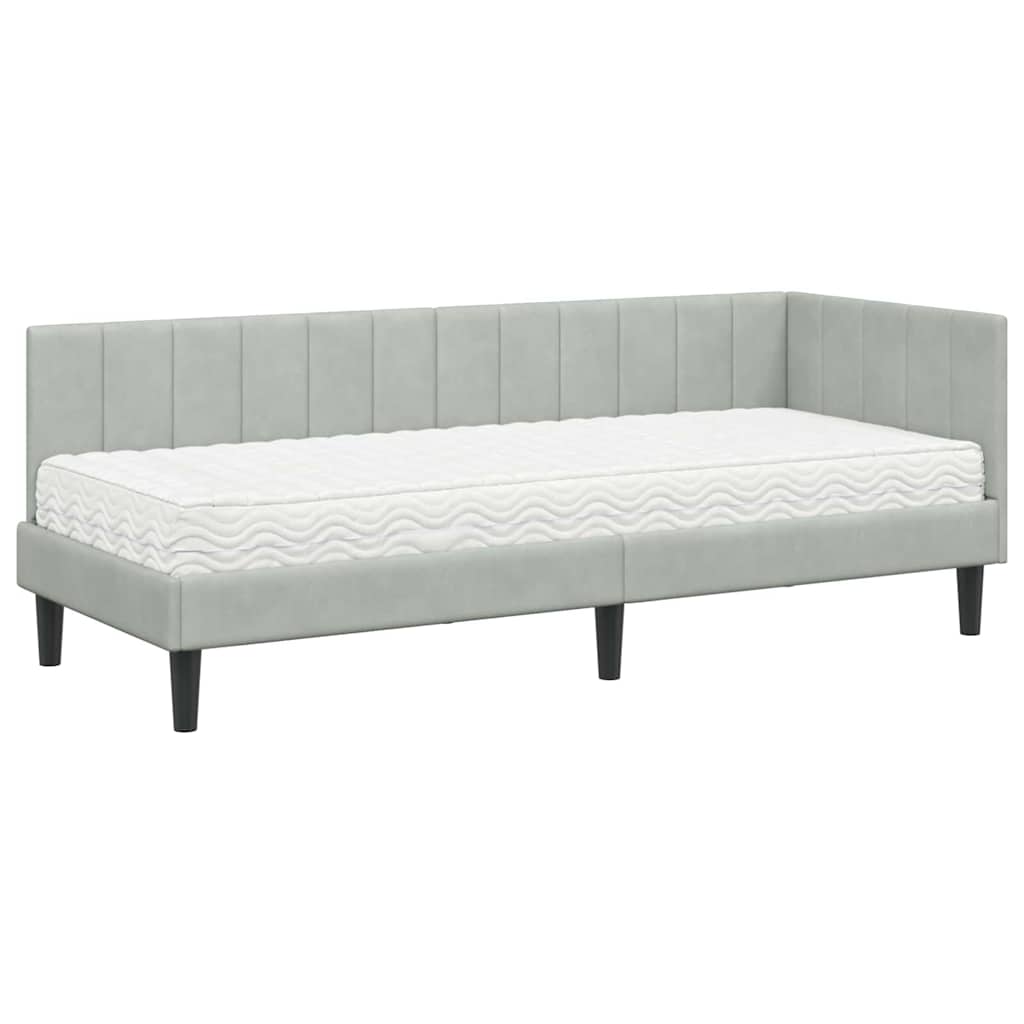Kutni krevetni okvir s madracem 2 pcs Svjetlosiva Baršun