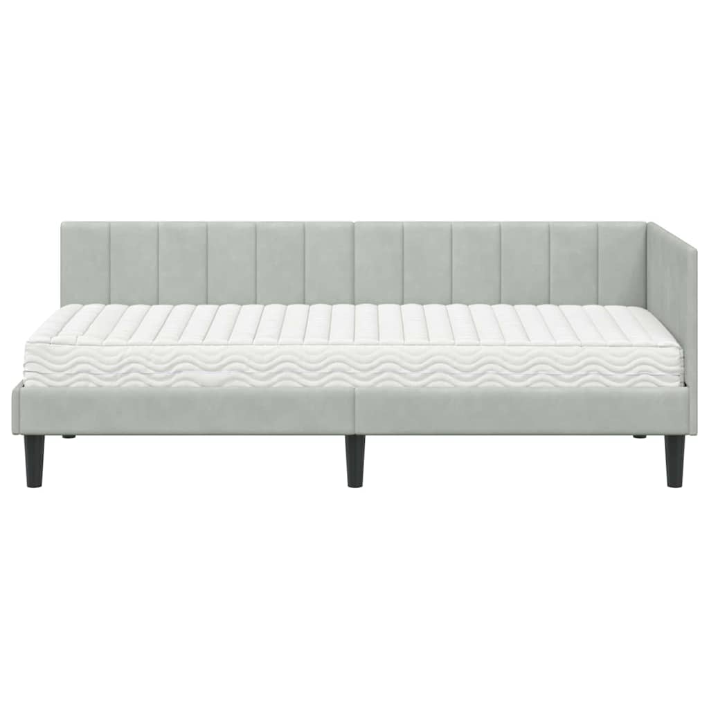 Kutni krevetni okvir s madracem 2 pcs Svjetlosiva Baršun