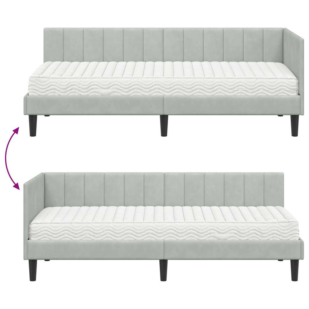 Kutni krevetni okvir s madracem 2 pcs Svjetlosiva Baršun