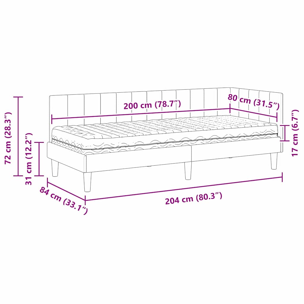 Kutni krevetni okvir s madracem 2 pcs Svjetlosiva Baršun