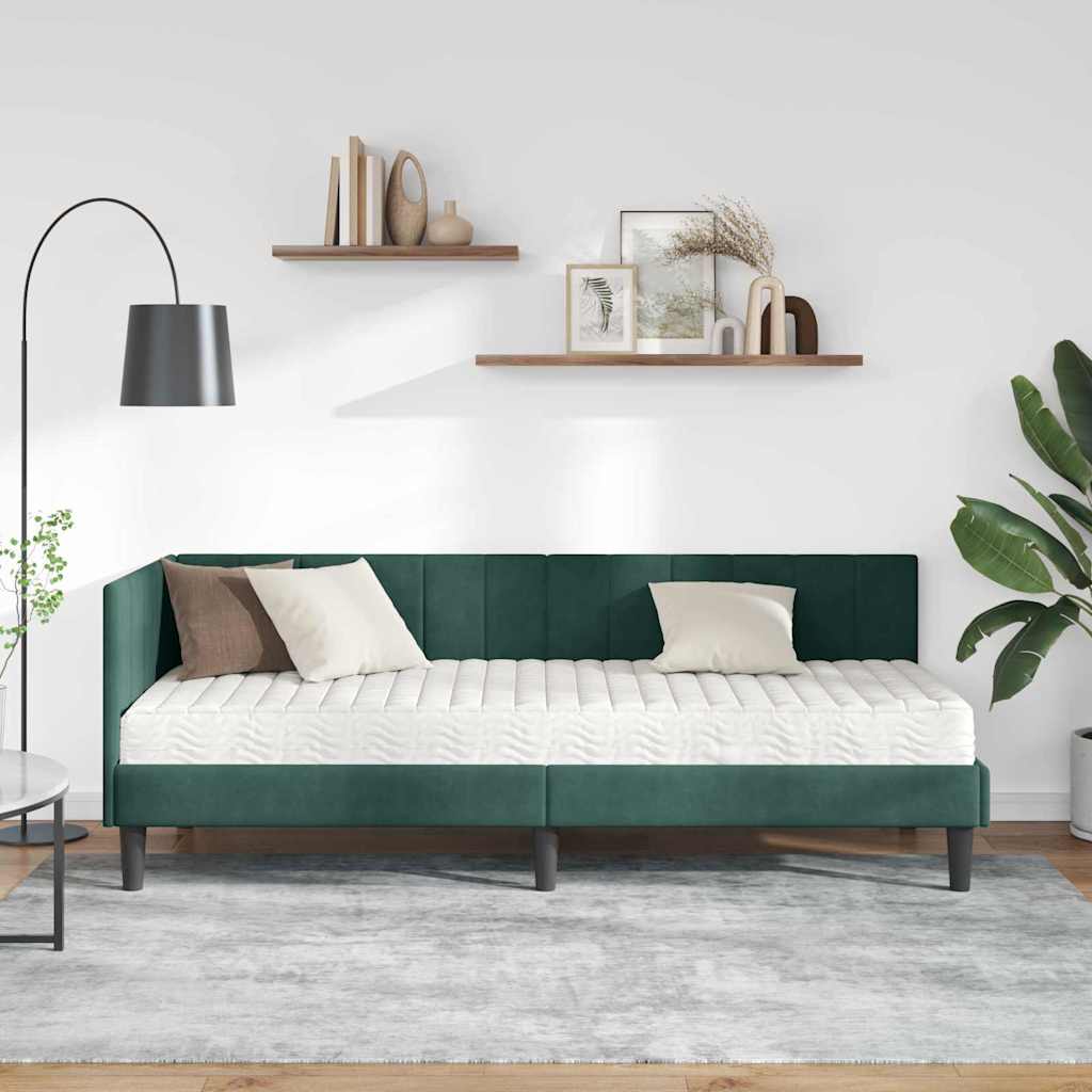 Kutni krevetni okvir s madracem 2 pcs Zelena Baršun