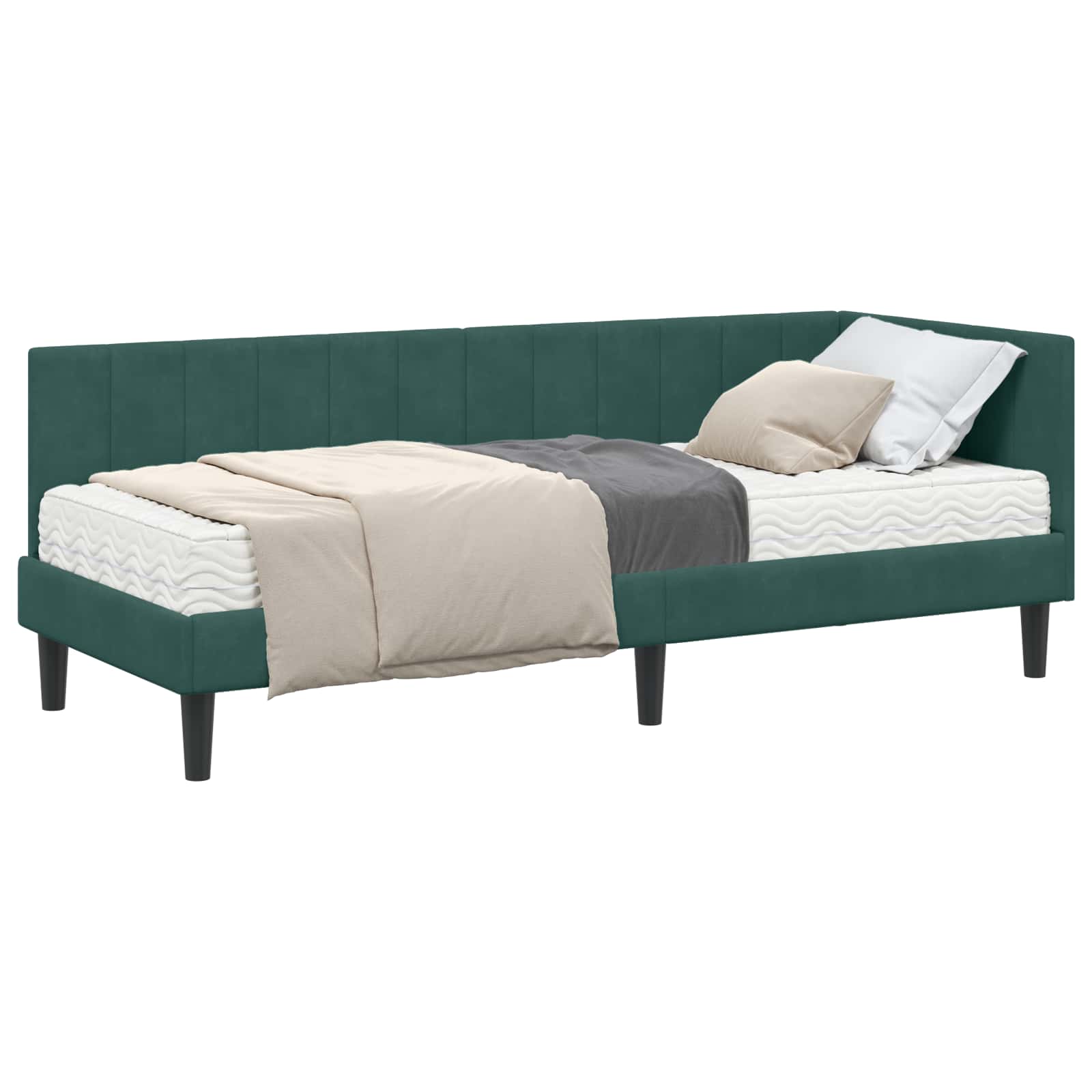 Kutni krevetni okvir s madracem 2 pcs Zelena Baršun